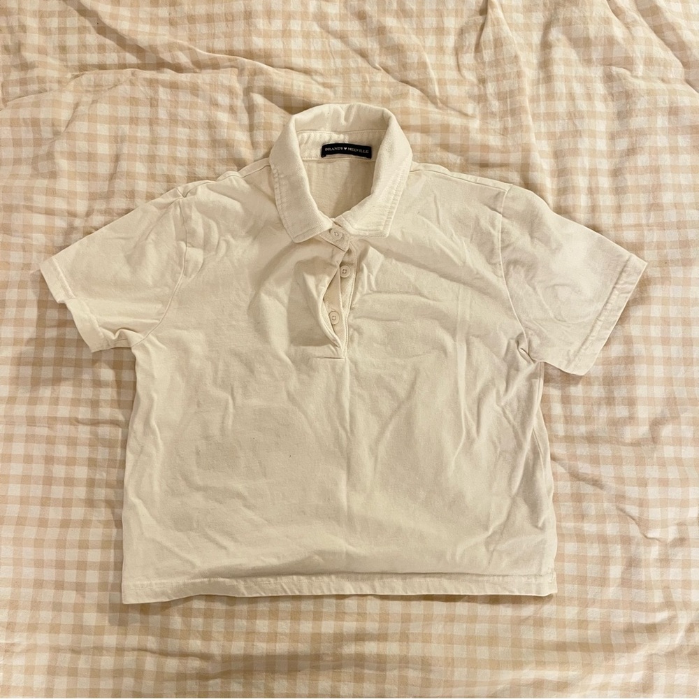 Brandy Melville Gertrude Top - White Collared Cropped Shirt